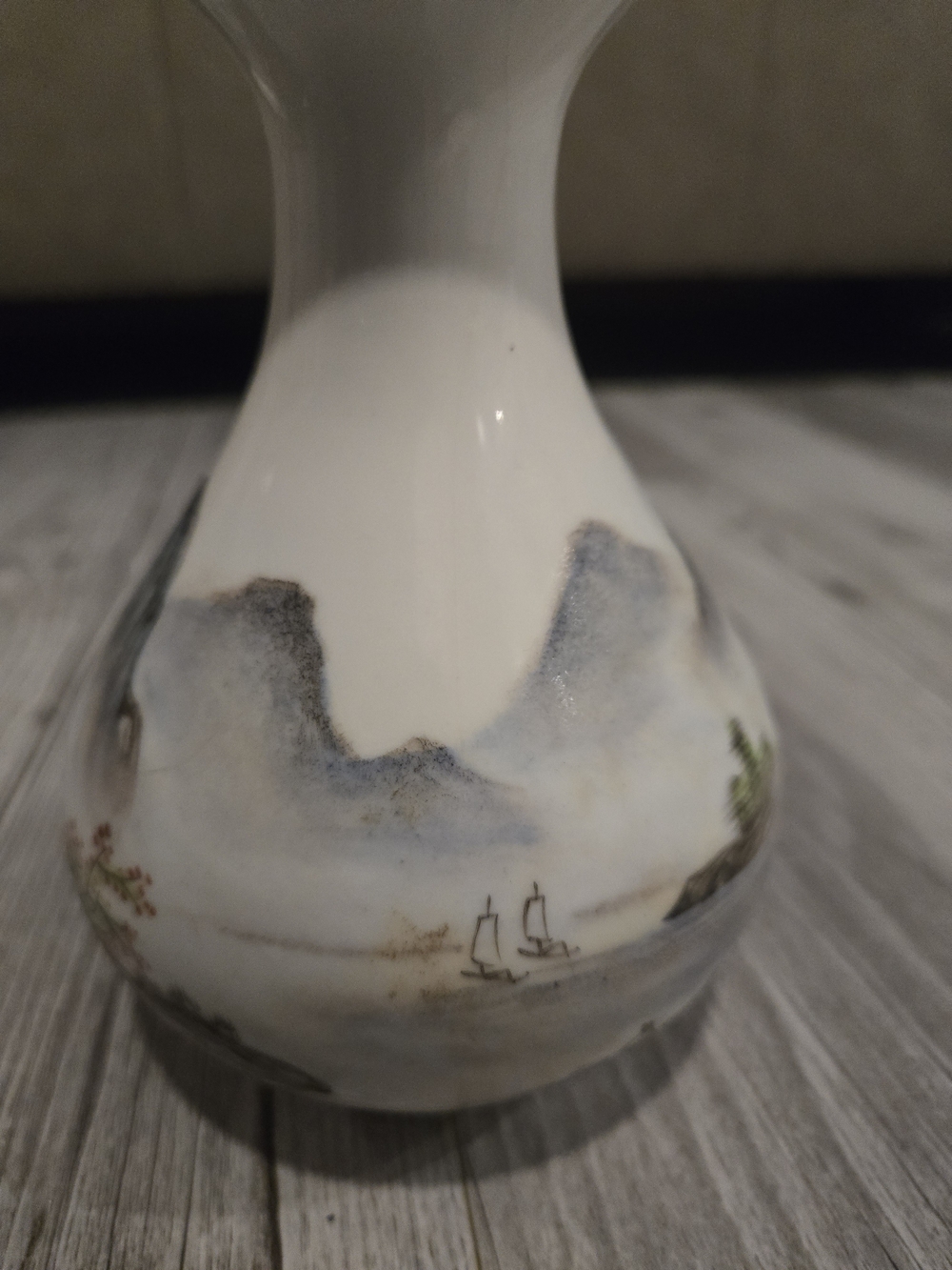 Vintage Chinese Hand-Painted Porcelain Bud Vase - Jurentang Mark Landscape - Picture 2 of 4
